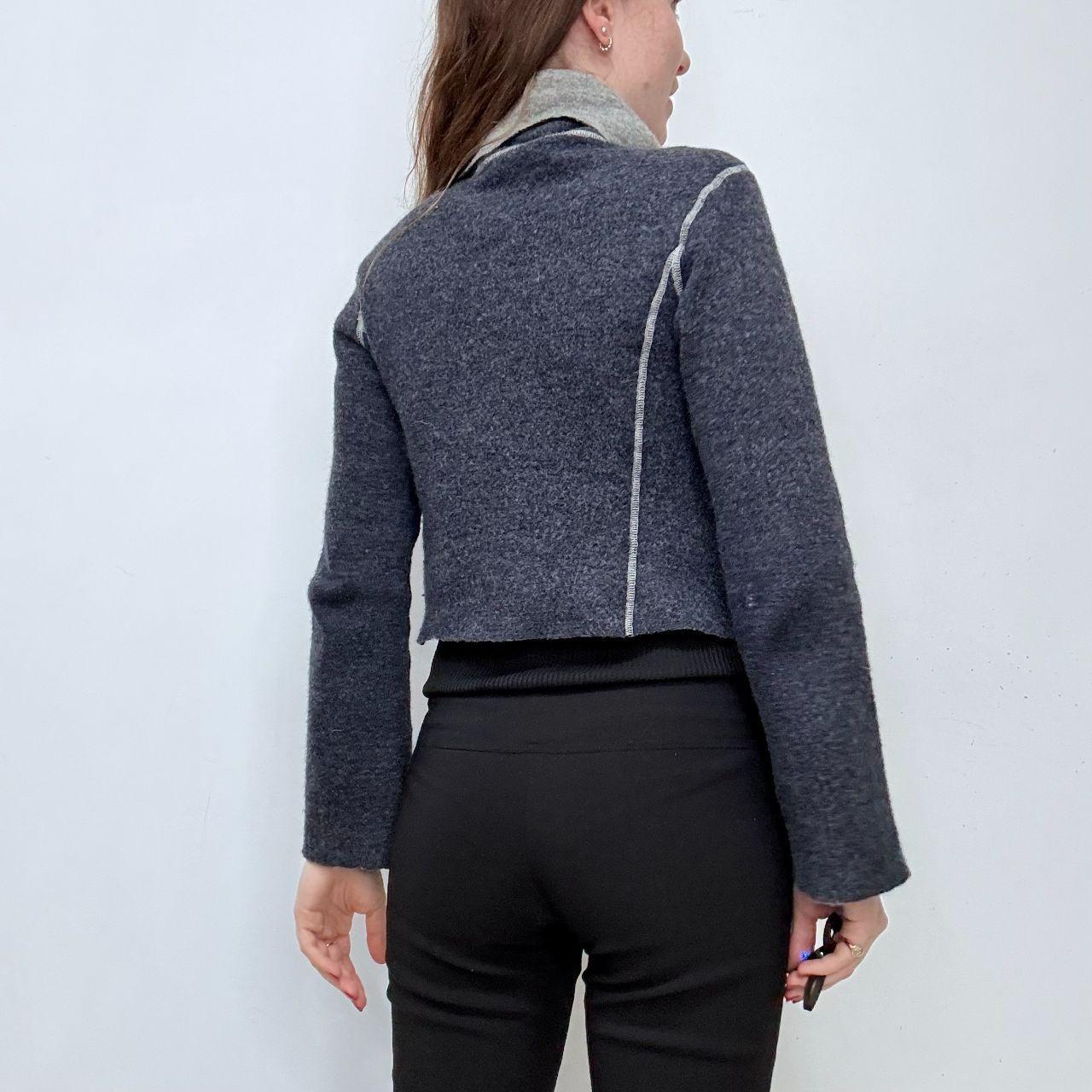 Navy asymmetric button flare jacket