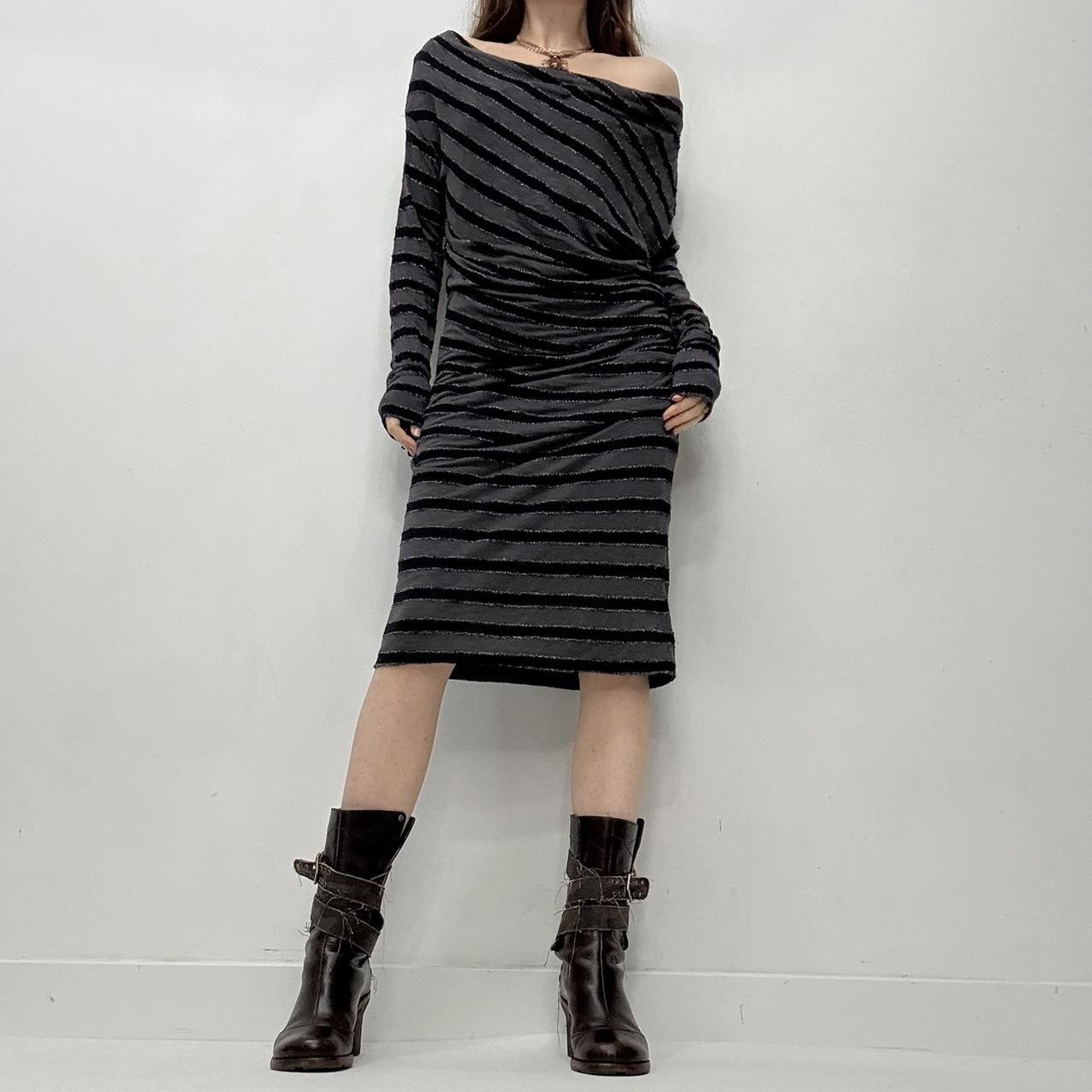 Slouchy striped off the shoulder midi dress