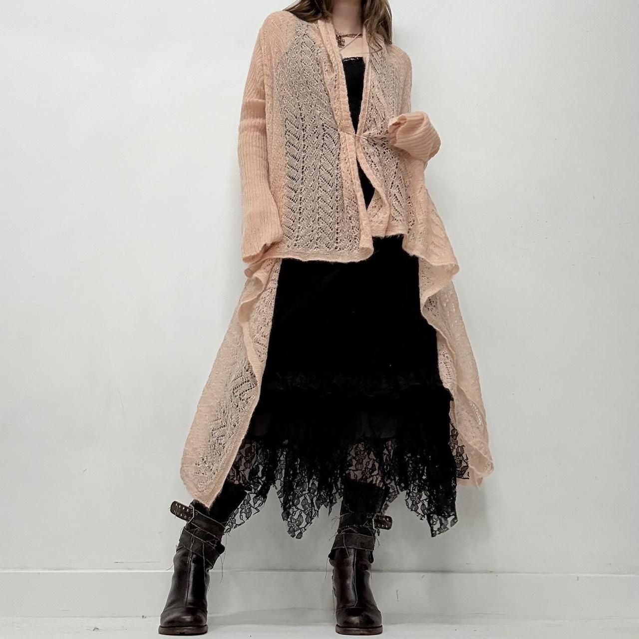 Sheer pink mohair long knit cardi