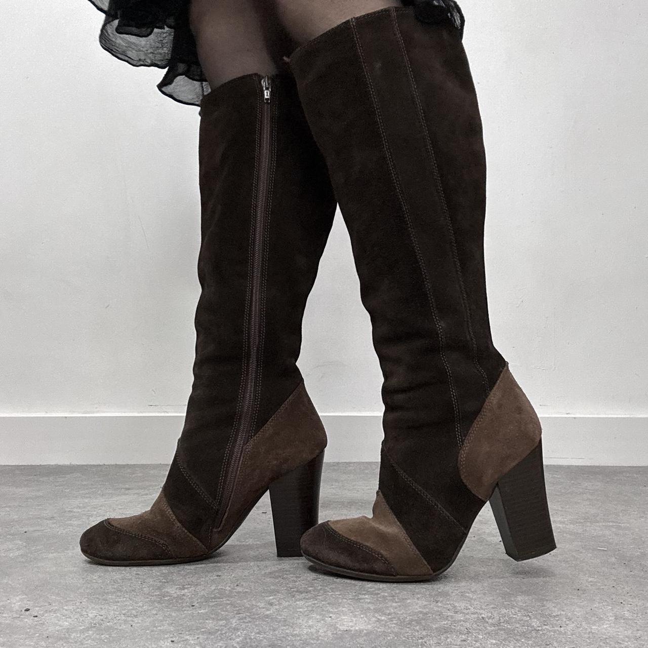 Brown suede knee high boots