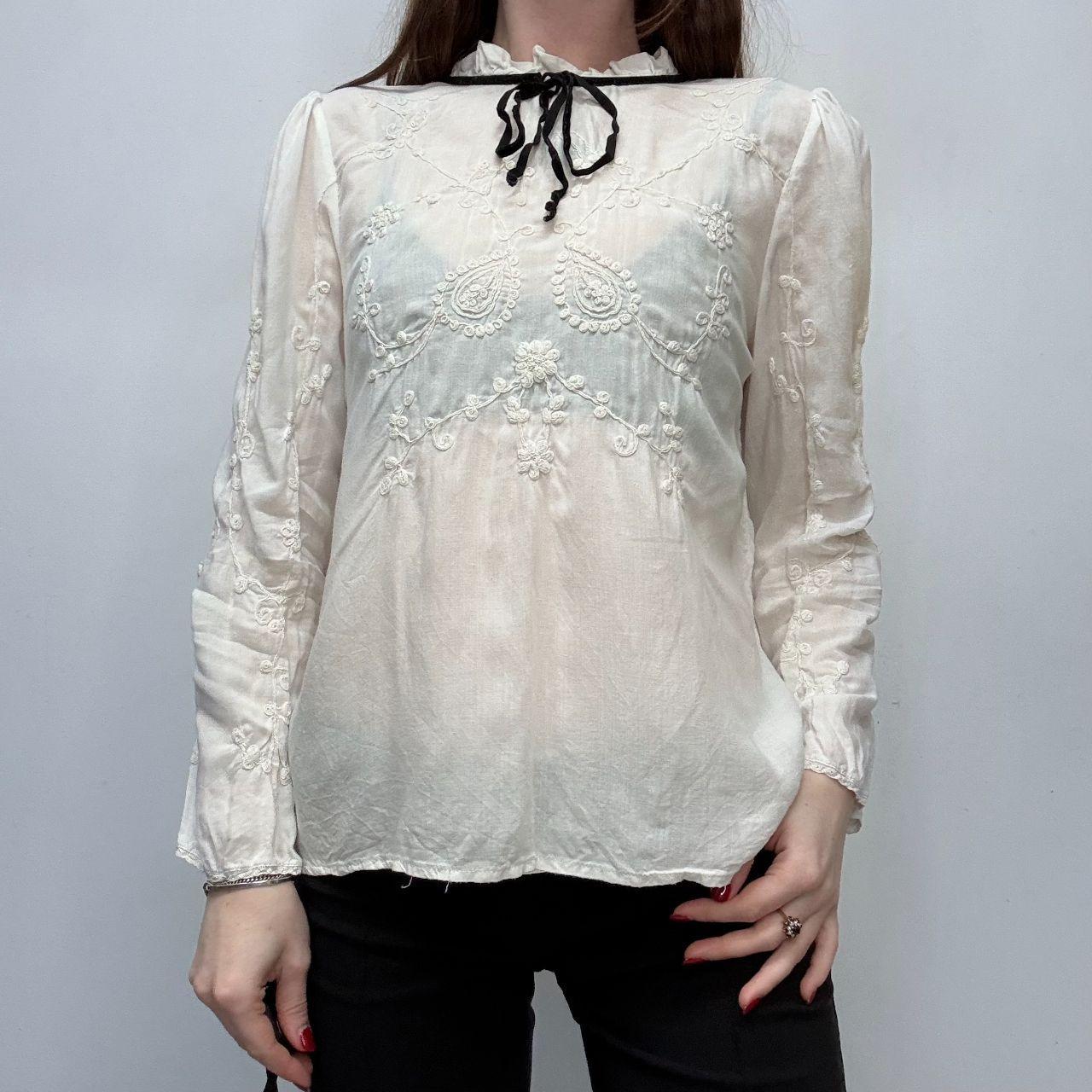 White embroidered high neck coquette shirt