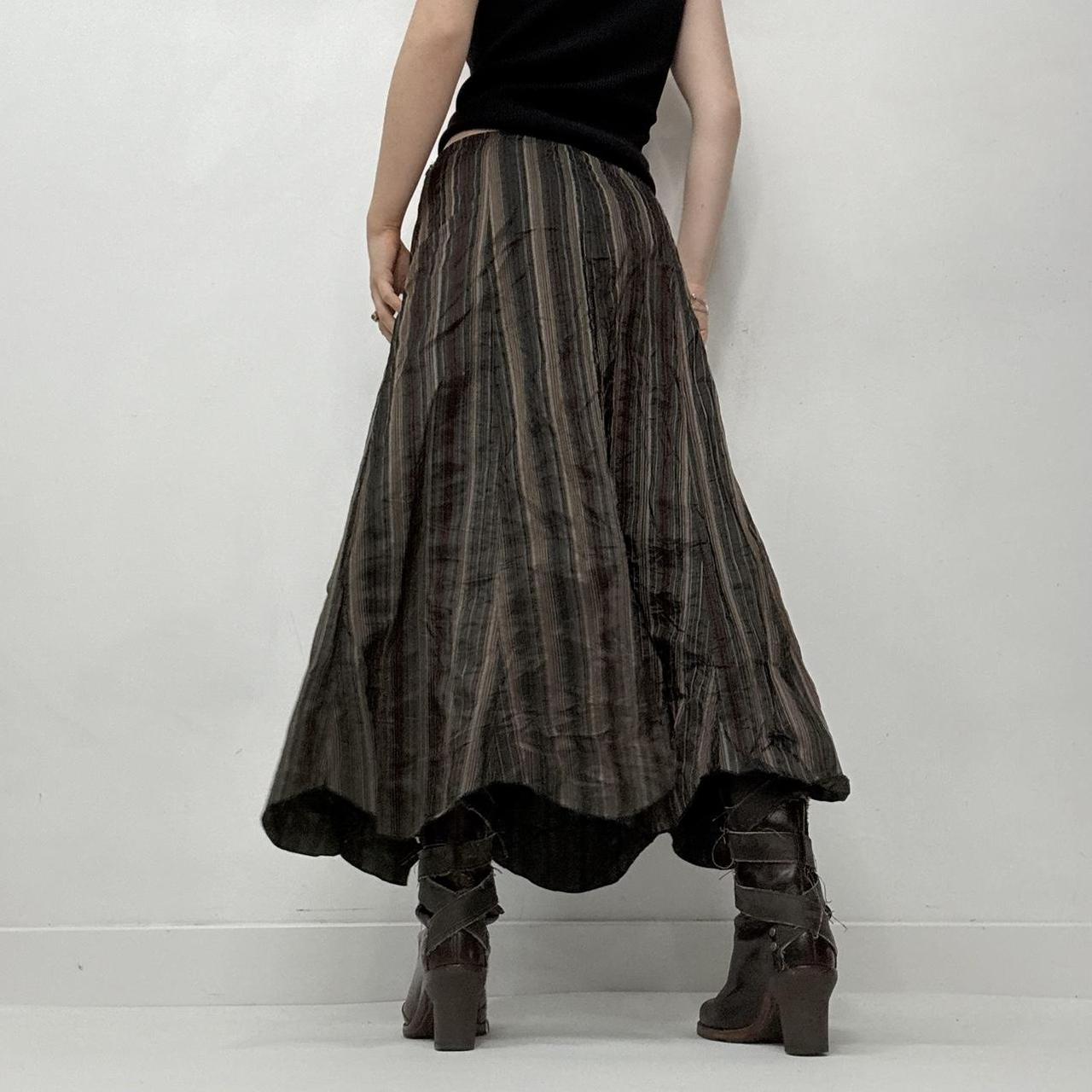 Brown pinstripe flared maxi skirt