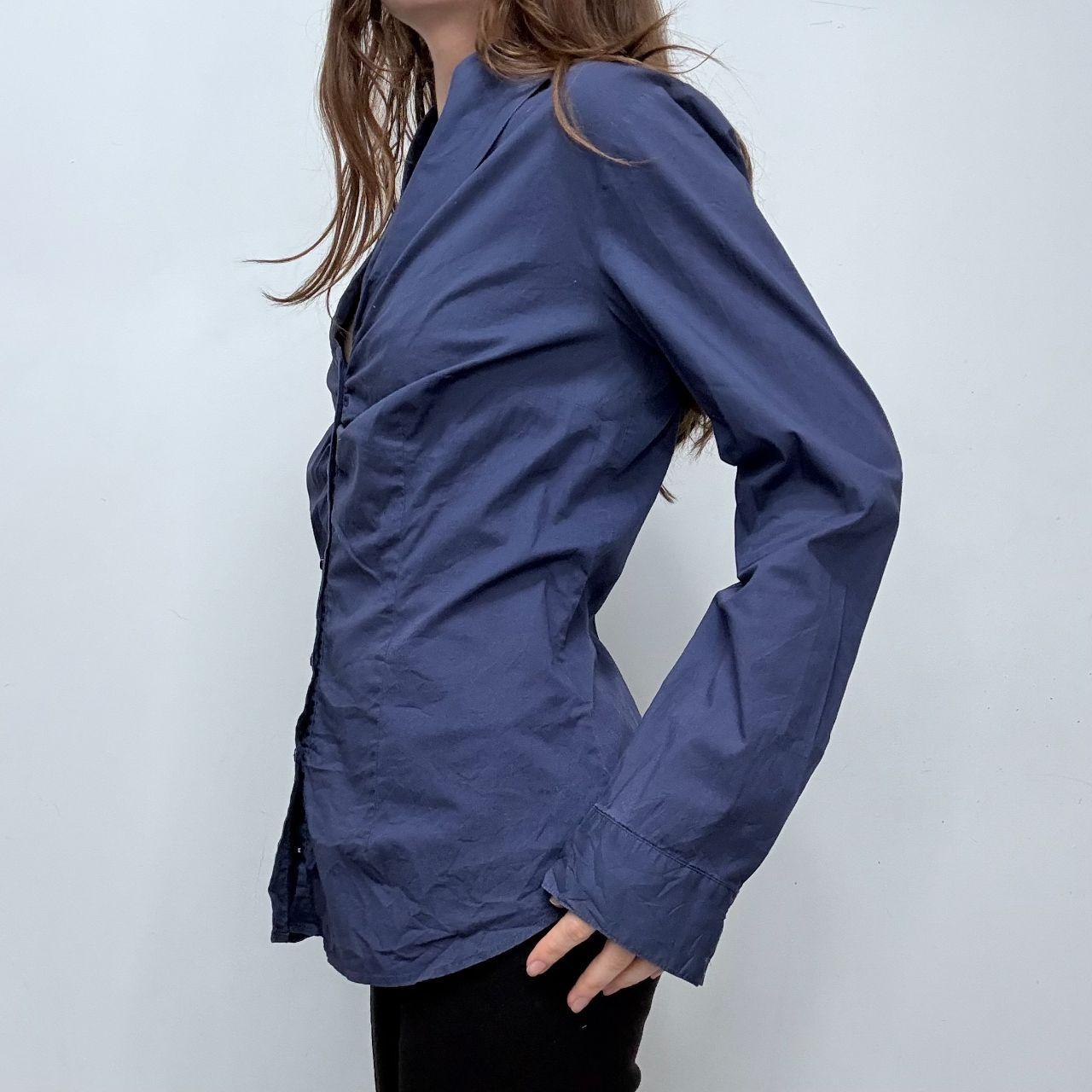 Blue gathered flared shirt