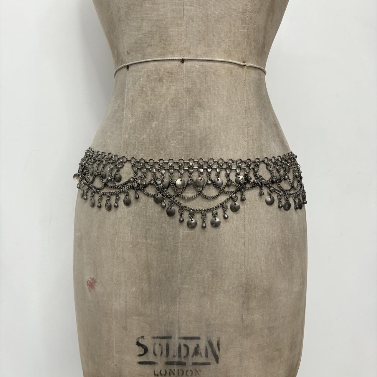 Silver coin chain draped belt