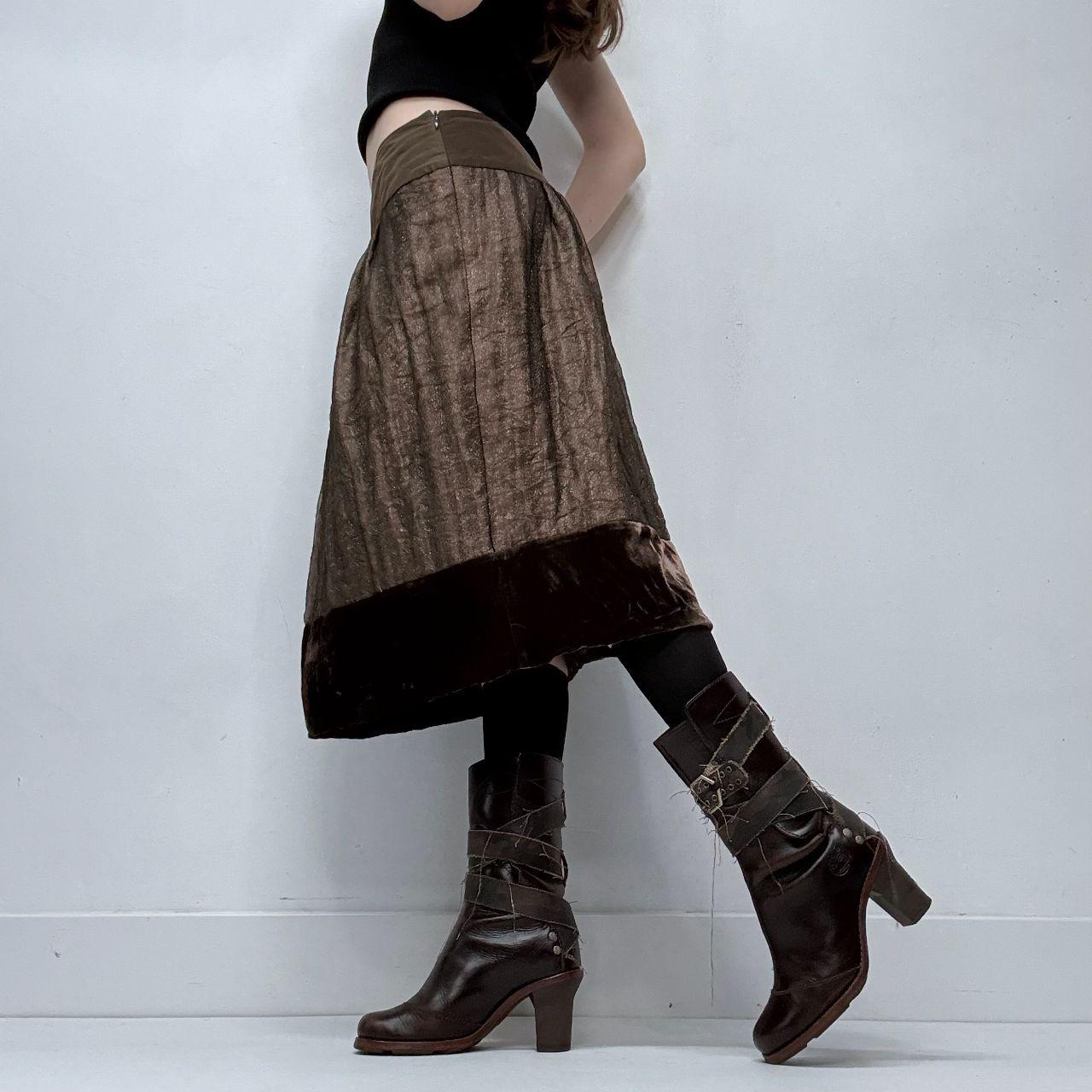 Brown layered mesh velvet skirt