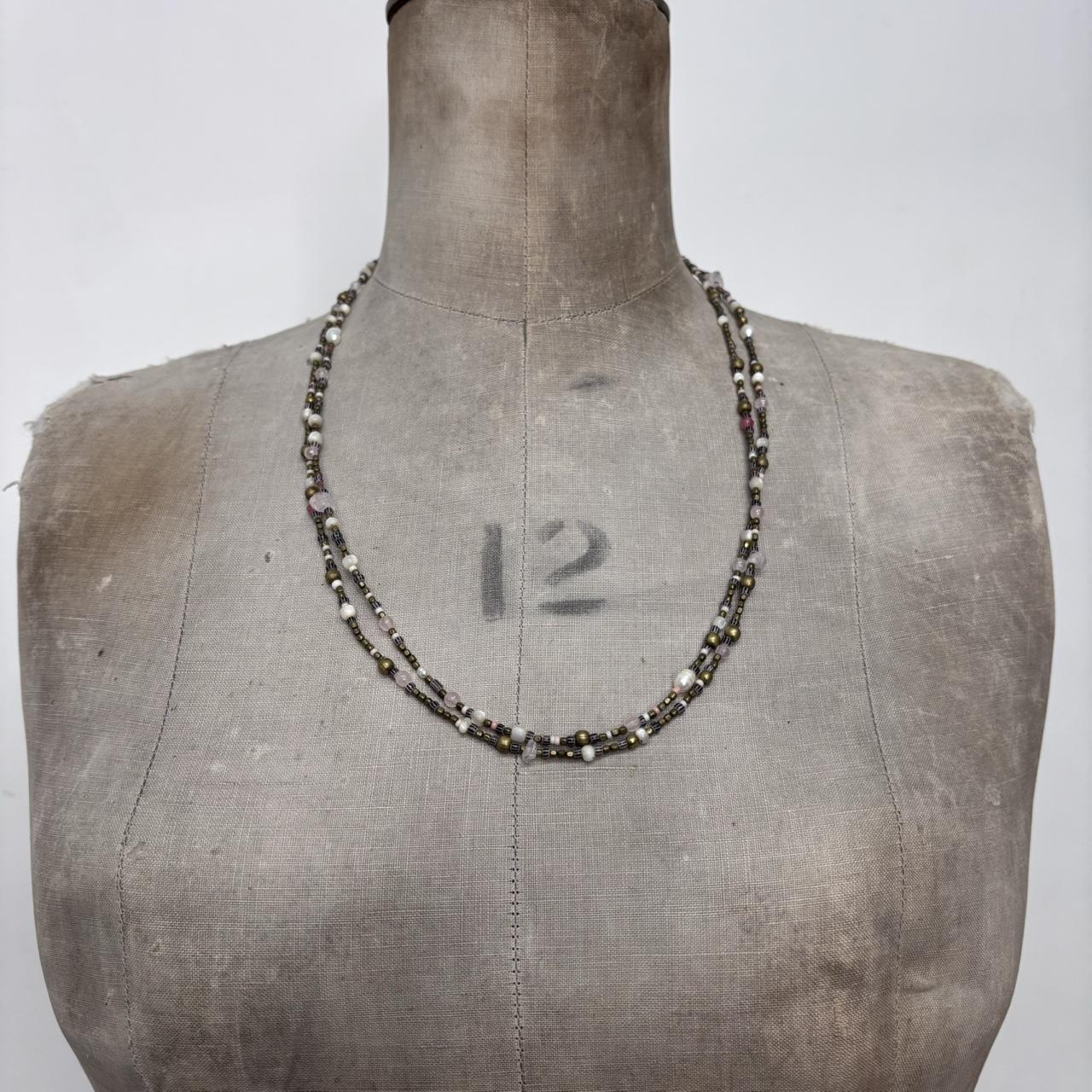 Long wrap pearl metal necklace