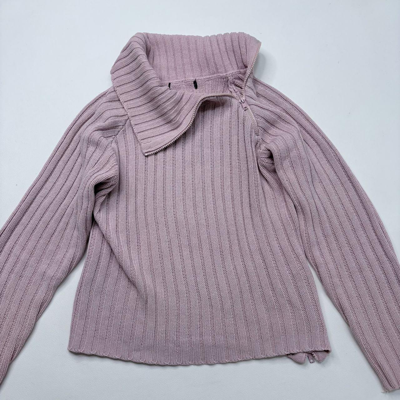 Pink chunky ribbed asymmetric jumper
