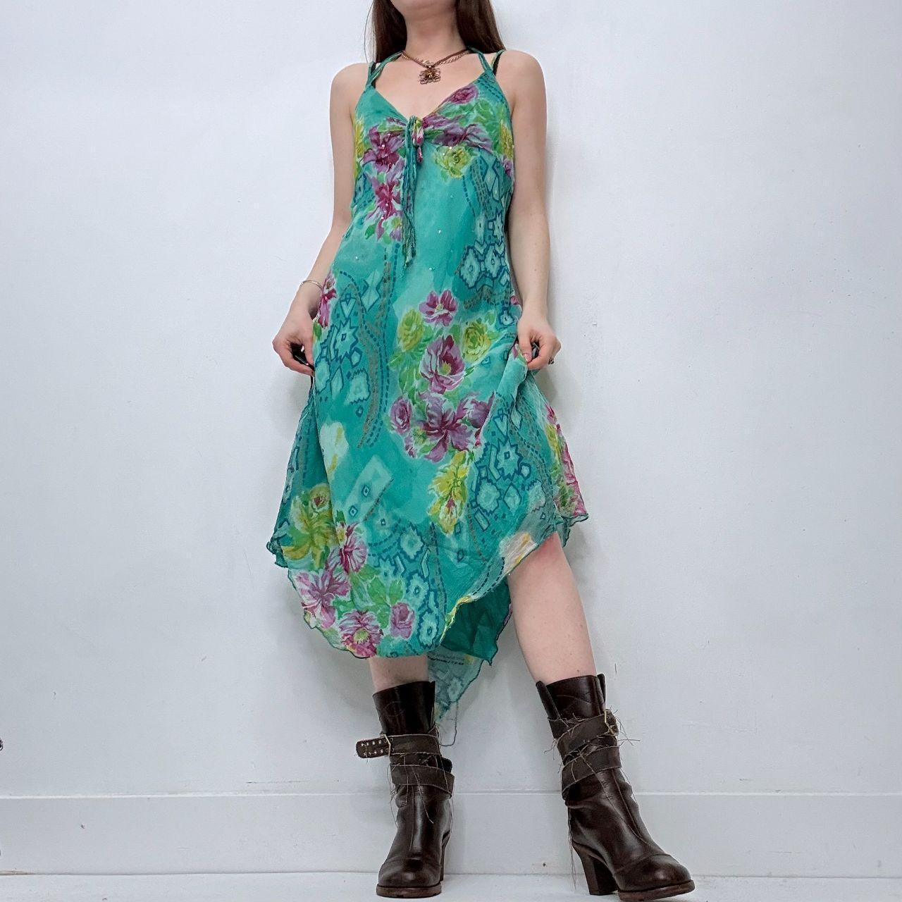 Blue floral silk fishtail dress