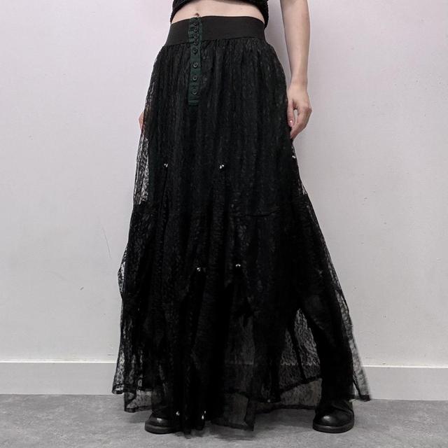 Gothic sheer black mesh maxi skirt