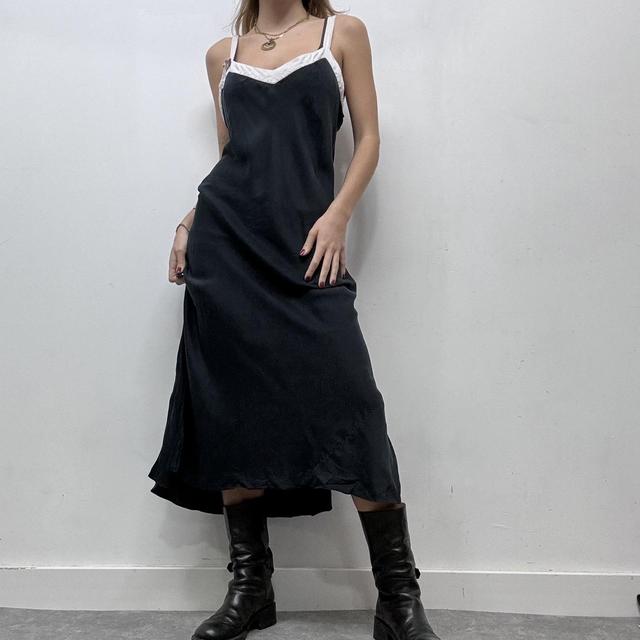 Black silk bow contrast maxi dress