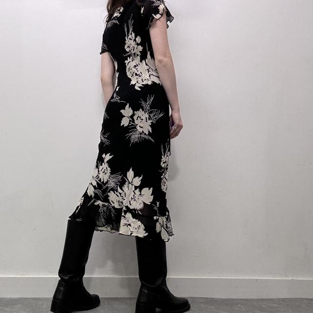 Black floral bias cut 90s dress