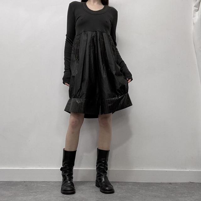 Pinstripe nylon pleated puff mini dress