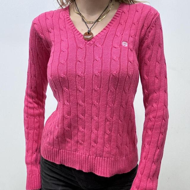 Slouchy pink cable knit jumper
