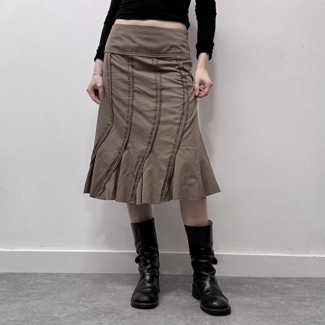 Flared tan striped midi skirt