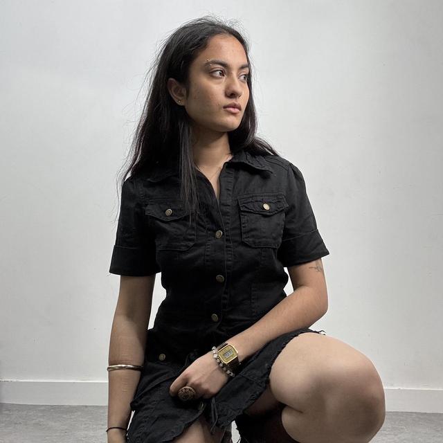 Black cargo mini dress