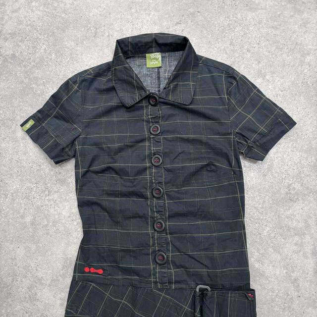 Pinstripe checked fitted shirt dress