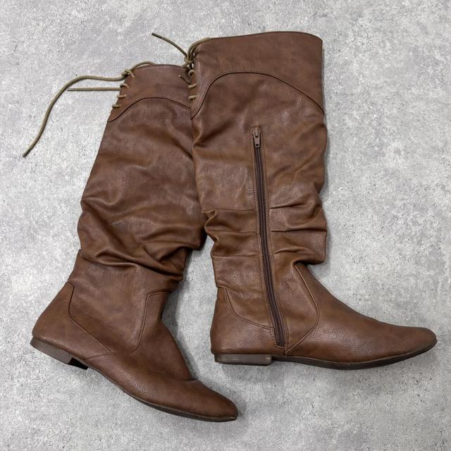 Faux leather lace up slouchy boots