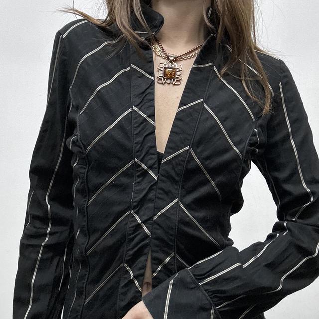 Black flared pinstripe office shirt