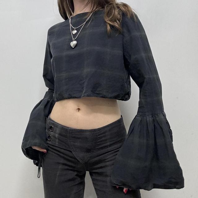 Cropped reworked tartan bell flared crop top
