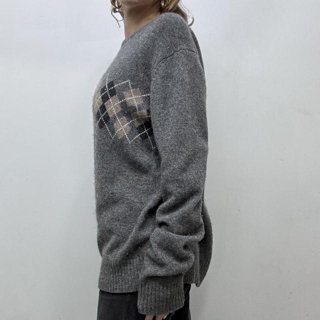 Wool knitted grey argyle jumper