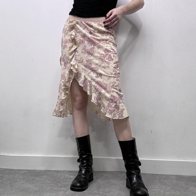 Asymmetric ruffle floral coquette skirt