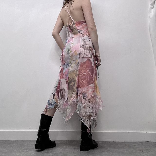 Sheer pink flutter graphic handkerchief dress