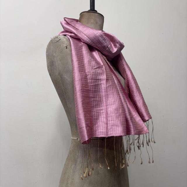 Silk satin pink checked scarf