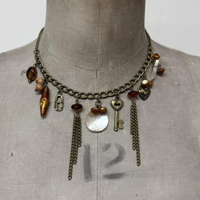 Vintage brass charm necklace