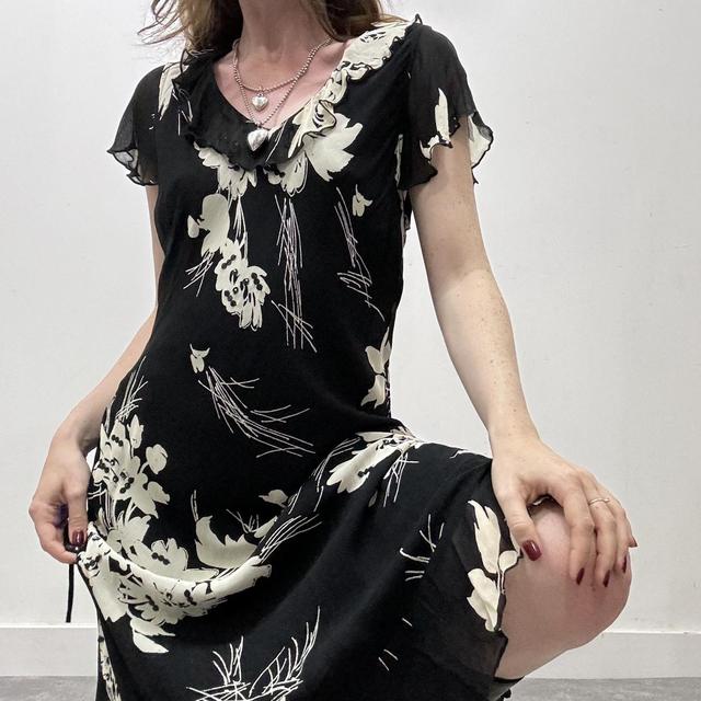 Black floral bias cut 90s dress
