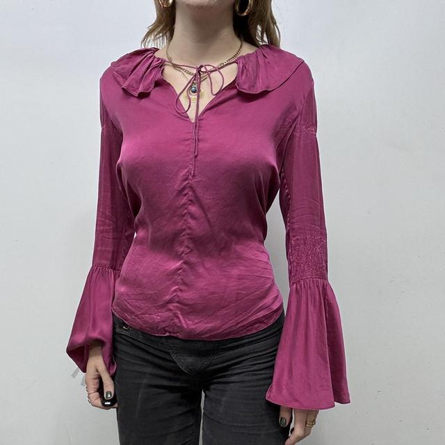 Pink flared ruffle silk coquette shirt