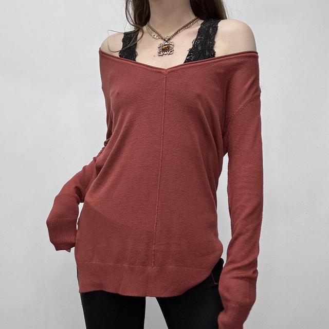 Slouchy wide neck knit jumper