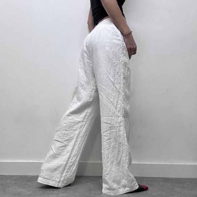 White linen flared wide leg trousers