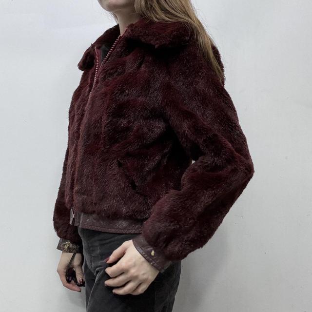 Red burgandy cropped fur jacket