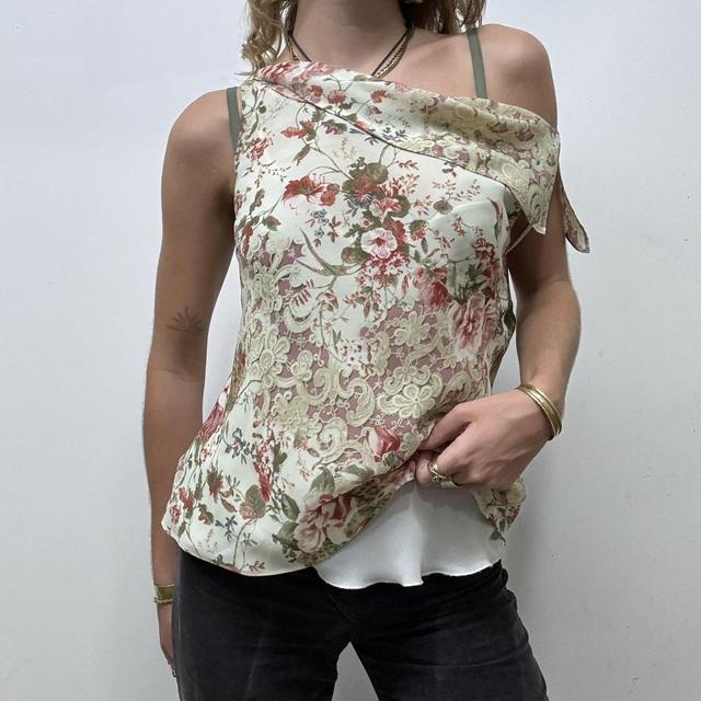 Sheer lace print drape vest