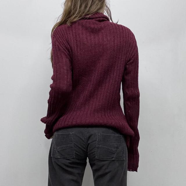 Burgandy ribbed knit sheer slouchy jumper