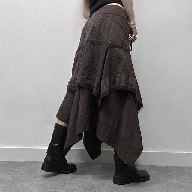 Asymmetric brown pinstripe layered maxi skirt