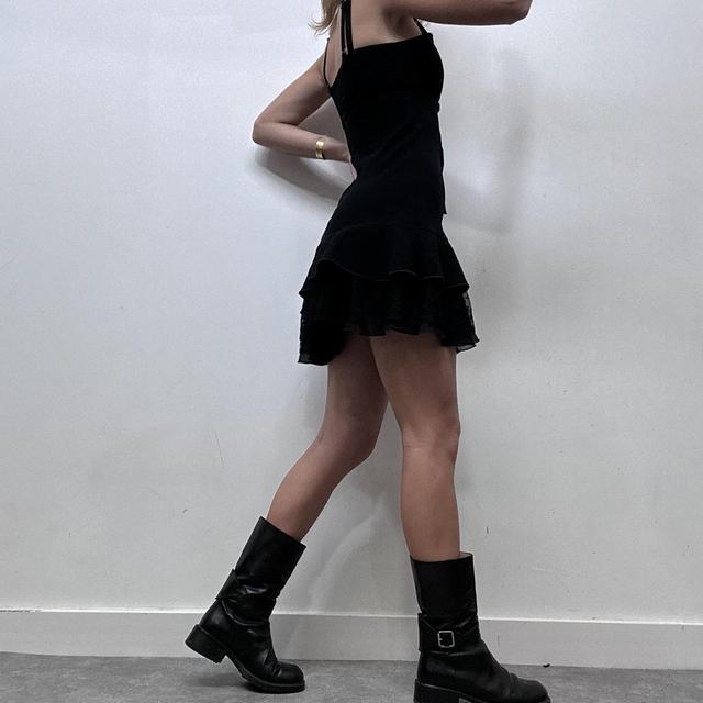 Black ruffle mini dress
