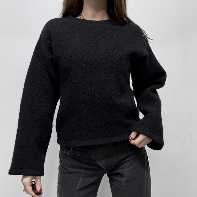 Black boiled wool boxy slouchy knit jumper