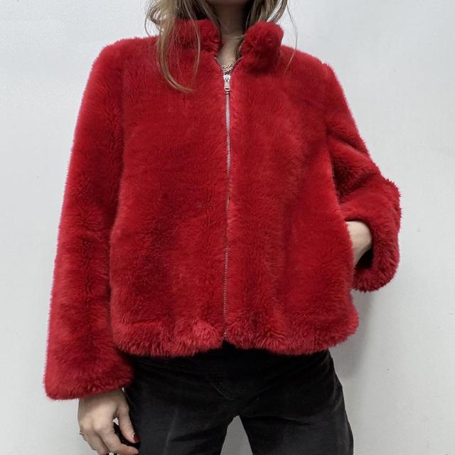Red faux fur jacket