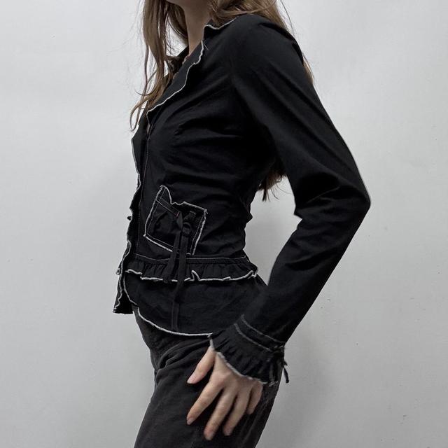 Black fitted contrast grunge shirt jacket