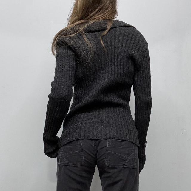 Dark grey slouchy ribbed knit cardigan
