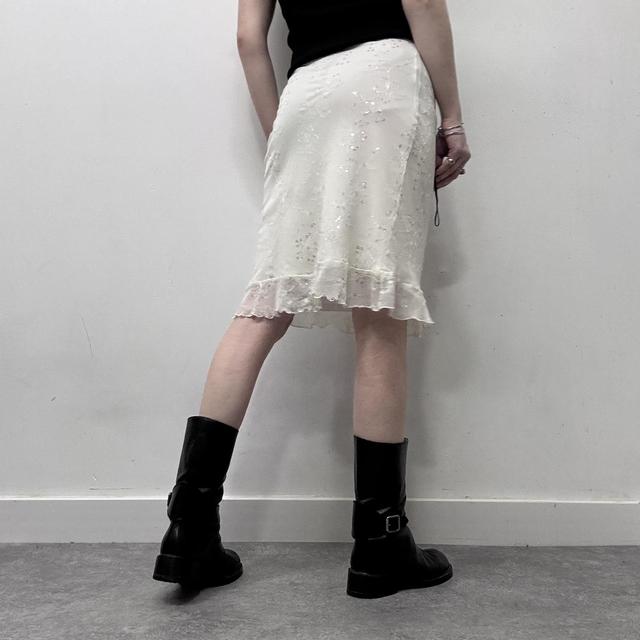 White embellished mesh mini midi skirt