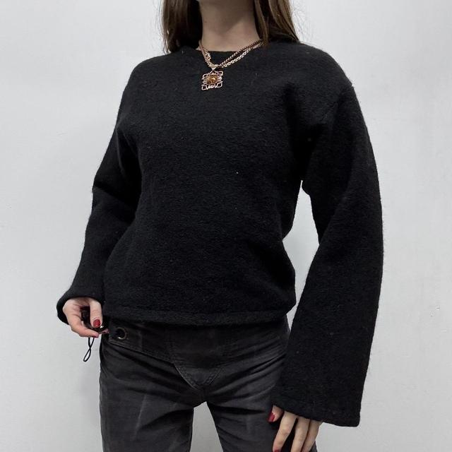 Black boiled wool boxy slouchy knit jumper