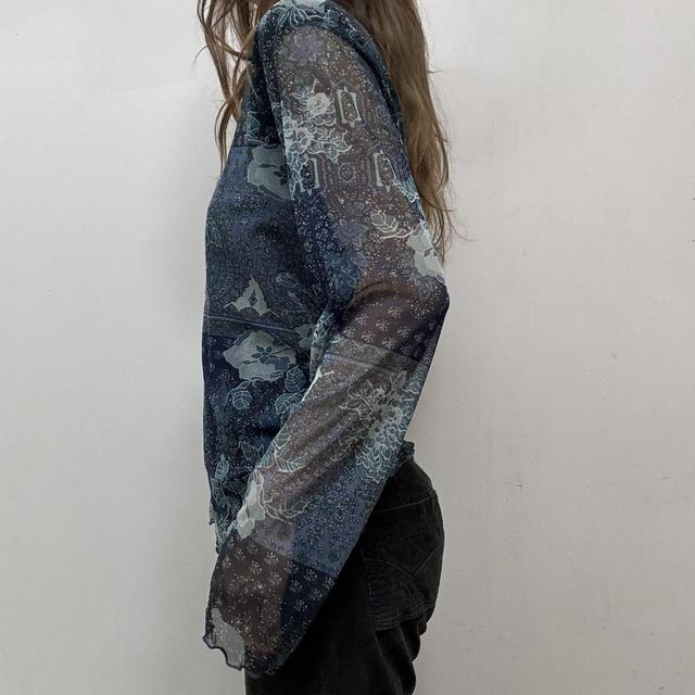 Distressed paisley print mesh top