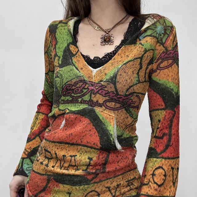 Graphic patterned slouchy flared hoodie