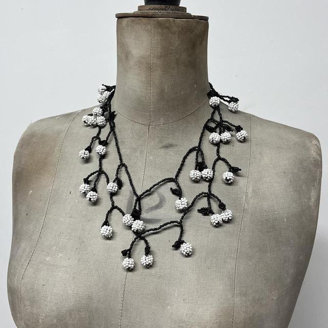 Beaded flower cherry necklace