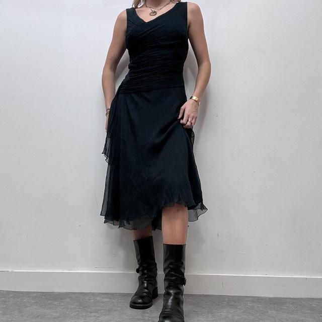 Asymmetrical sheer layered lace dress