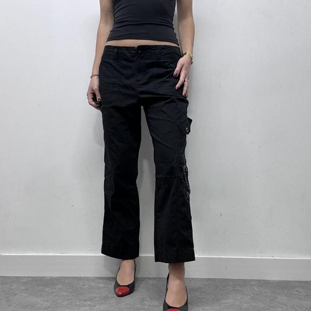 Black fit and flare cargo trousers