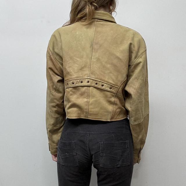 Cropped tan leather biker jacket