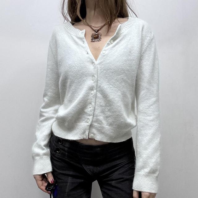 White fluffy knit angora cardigan